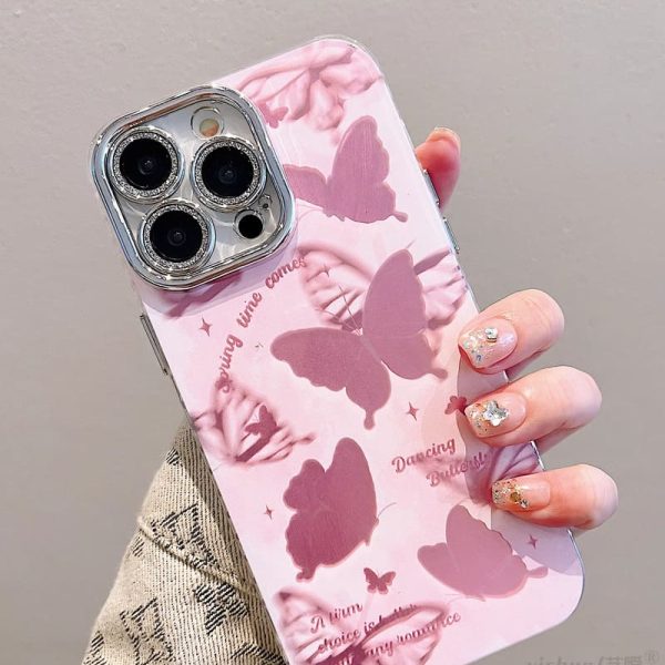 New Design butterfly case with attach glitter camera lens protection available for iphone 12 to 15 Pro max