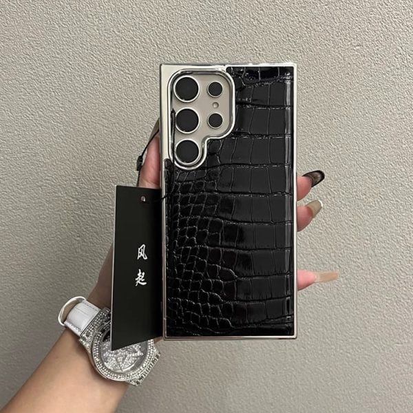 artificial coco Leather case with soft electroplated bumper case available for S23Ultra, S24Ultra, S25Ultra